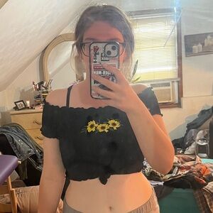 SHEIN black sunflower off shoulder top